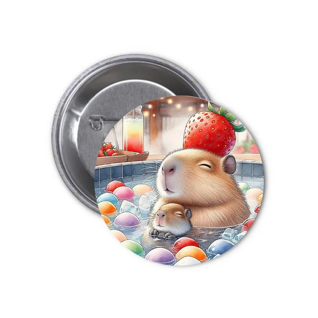 Hydrochoerus Capybara Pin-back Button (20) (25mm)