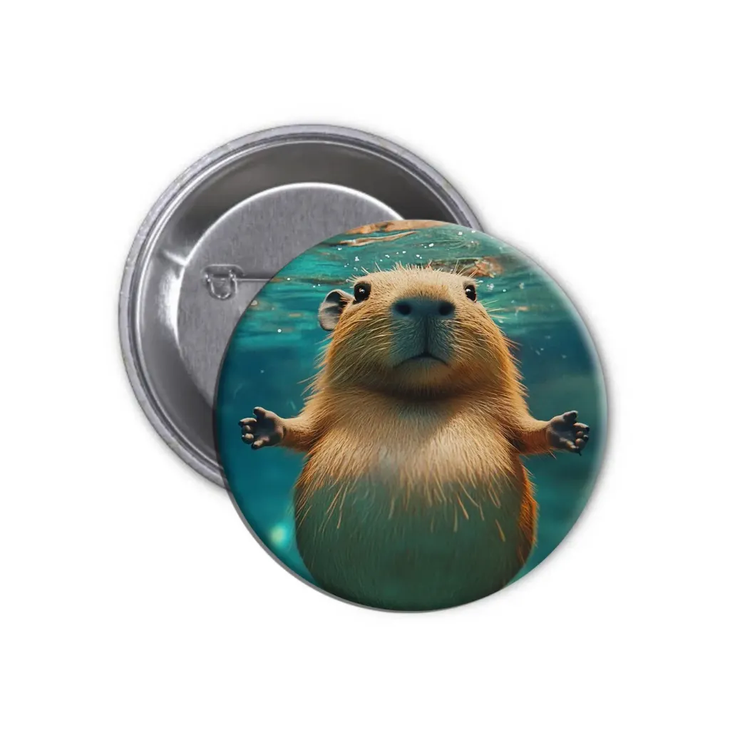 Hydrochoerus Capybara Pin-back Button (36) (25mm)