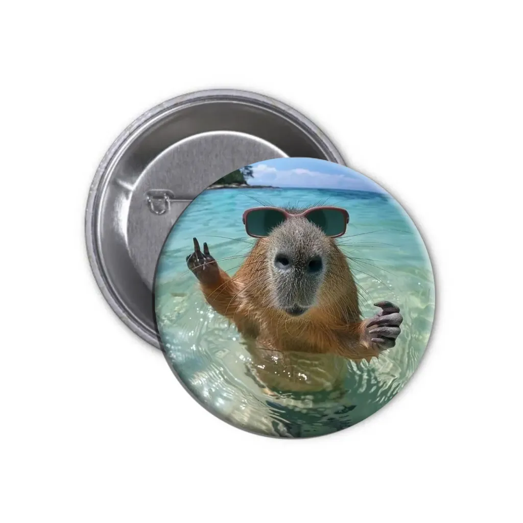 Hydrochoerus Capybara Pin-back Button (37) (25mm)