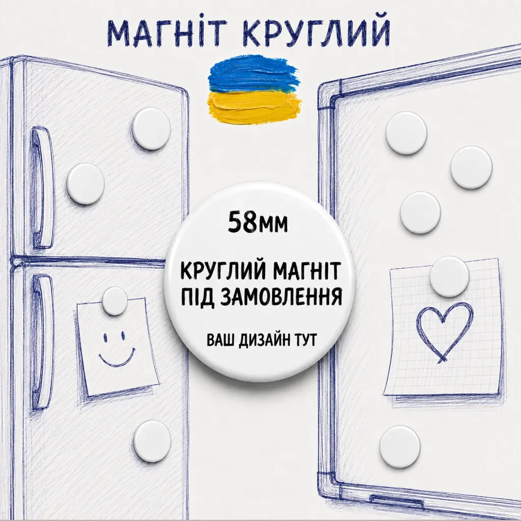 Круглий магніт 58 мм з вашим дизайном – унікальний подарунок